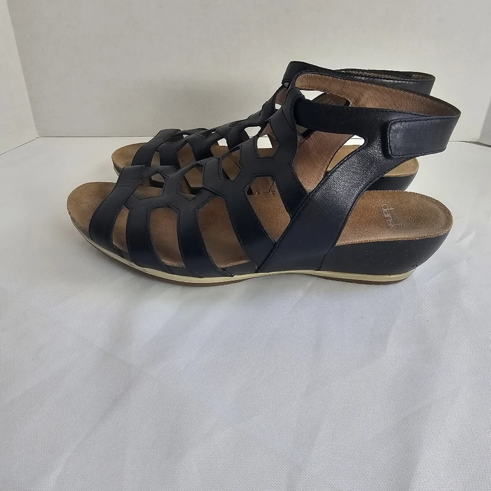 Dansko Valentina Caged Wedge Sandals Black Leather Women’s EU 40 US 9.5–10
